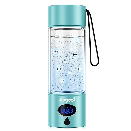Hydrogen Water Bottle - 5000 PPB in 8 Minutes, Cyclic Mode for 8 Hours, Self Clean, Aluminum & Glass, for Travel Sports Office Home, Gift for Father Mom Family Friends Clients(CyanBlue, 12Oz)