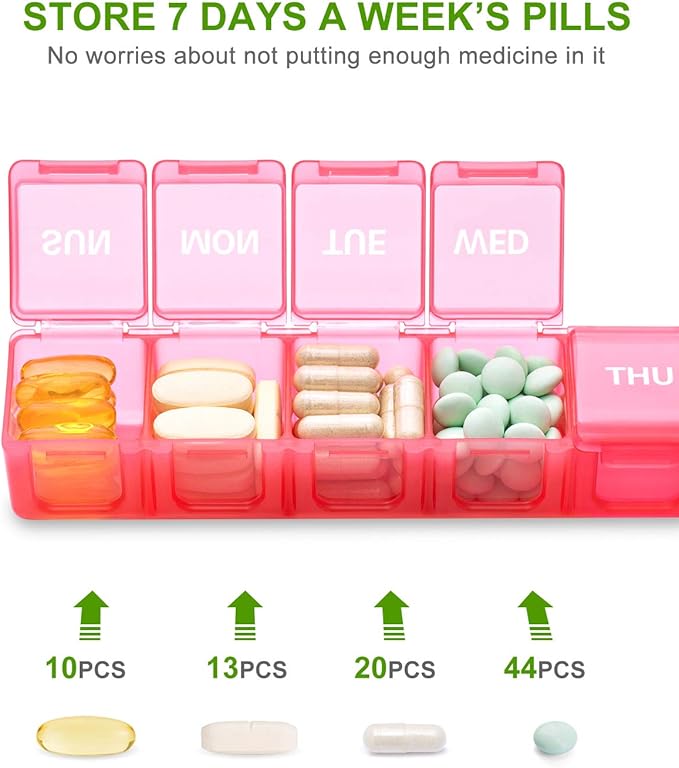 2 Pack Extra Large Pill Organizer, Sukuos Weekly Pill Box, Pill Case, Medicine Organizer for Vitamins, Fish Oils or Supplements