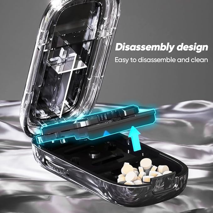 Pill Cutter Splitter for Small and Tiny Pills, Accurate Multi-Pill Splitter Tablet Cutter Pill Organizer with Centering Guide & Double Safety Blades to Cut 1/2&1/4 (Black)