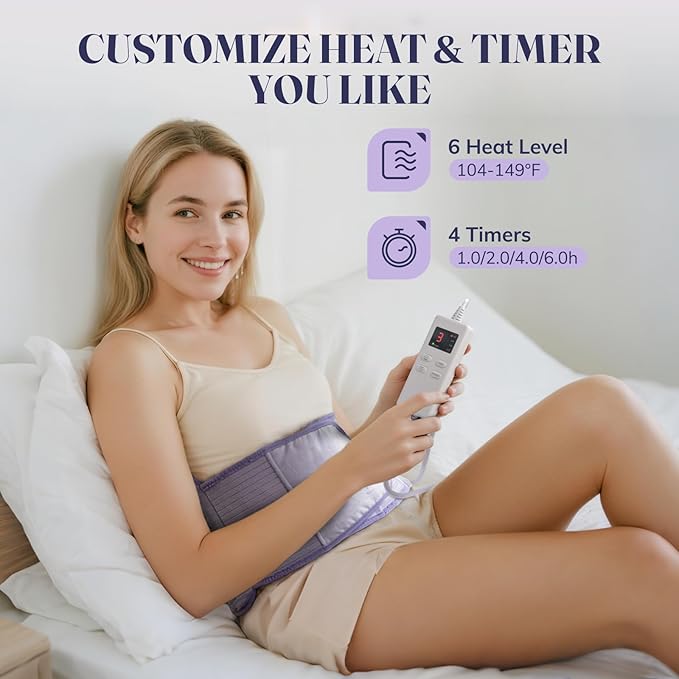 Heating Pad for Period Cramps and Back Pain Relief, Electric Heating Pad with 6 Heat Levels & 4 Timers, Moist Heat Pad for Neck, Shoulder, Abdomen, Ideal Gifts for Women