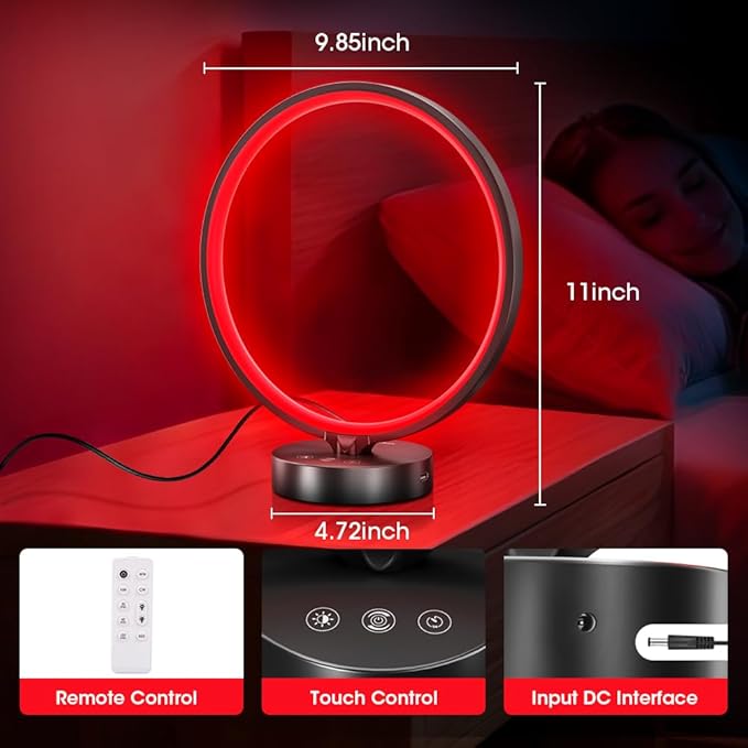 Red Light Therapy for Sleep 670nm Wavelength Timing and 5 Brightness Red Lights Lamp,4 Colors with Touch or Remote Control Decorative Lamp for Bedroom