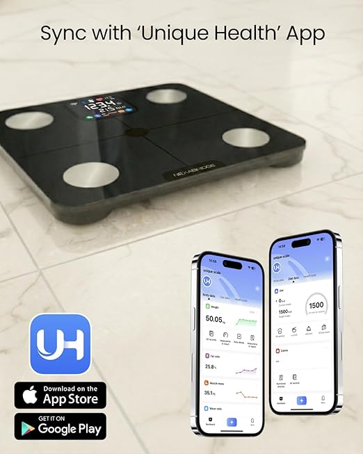 Smart Scale for Body Weight, BMI, Body Fat, Muscle Mass, 7-in-1 Large Display Digital Bathroom Scale, 25 Body Composition Analysis, Sync App, Bluetooth, 400 lbs - Nexa 3