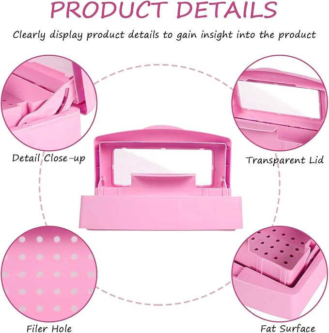 Gusnilo Sanitizing Tray - Disinfectant Container Nail Tool Sterilizer Box Plastic Sanitizing Box for Nail Tools, Hair Salon,Spa (Clear Lid, Pink)