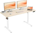 ERGOMAKER Electric Standing Desk, 55" x 23.6" Height Adjustable Sit Stand Desk with Splice Board for Home Office, Computer Desk Memory Preset (White Frame, Gold Oak Desktop)