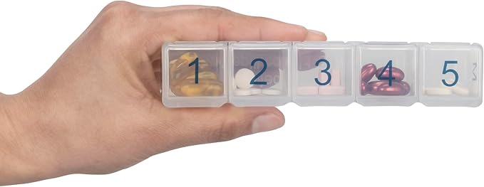 e-Pill 5 Times a Day x 7 Day Large Weekly Pill Organizer, Vitamin and Medicine Pill Box - with Discreet Case (Clear)