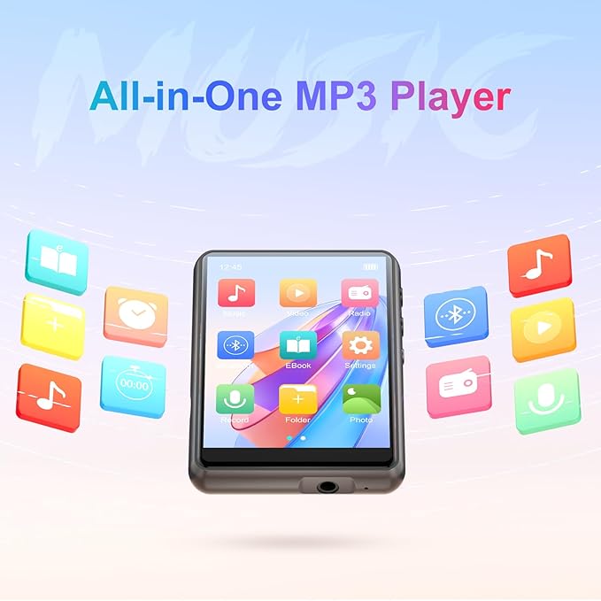 MECHEN 64GB MP3 Player Bluetooth 5.3 with 2.4" Full Touch Screen，Portable Digital Music Player with Speaker，FM Radio, Line Recording, HiFi Lossless Sound, Support up to 128GB. (Gray)