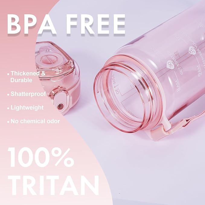 32 oz Water Bottle with Detachable Straw, Clear Motivational Water Bottles with Time to Drink, Tritan & BPA Free Sports Water Jug with Time Marker, Upgraded handle design