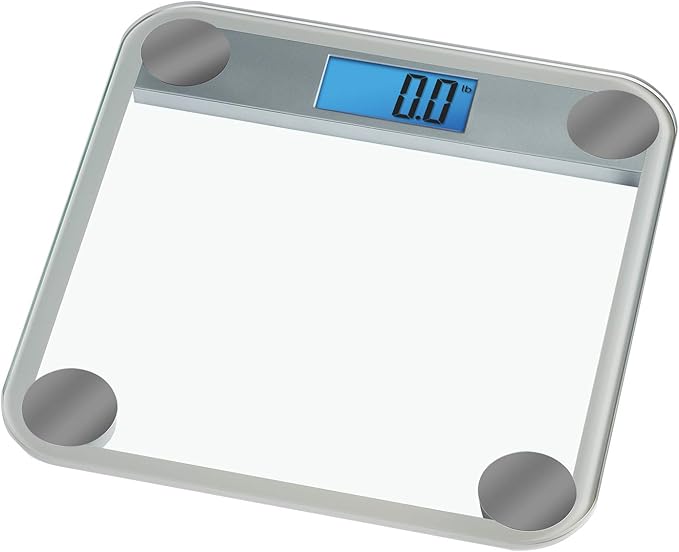 Eat Smart Digital Bathroom Scale, Highly Accurate Digital Bathroom Scale for Body Weight, 440 lb Capacity, Large Durable Glass Platform, Step On Technology, Silver