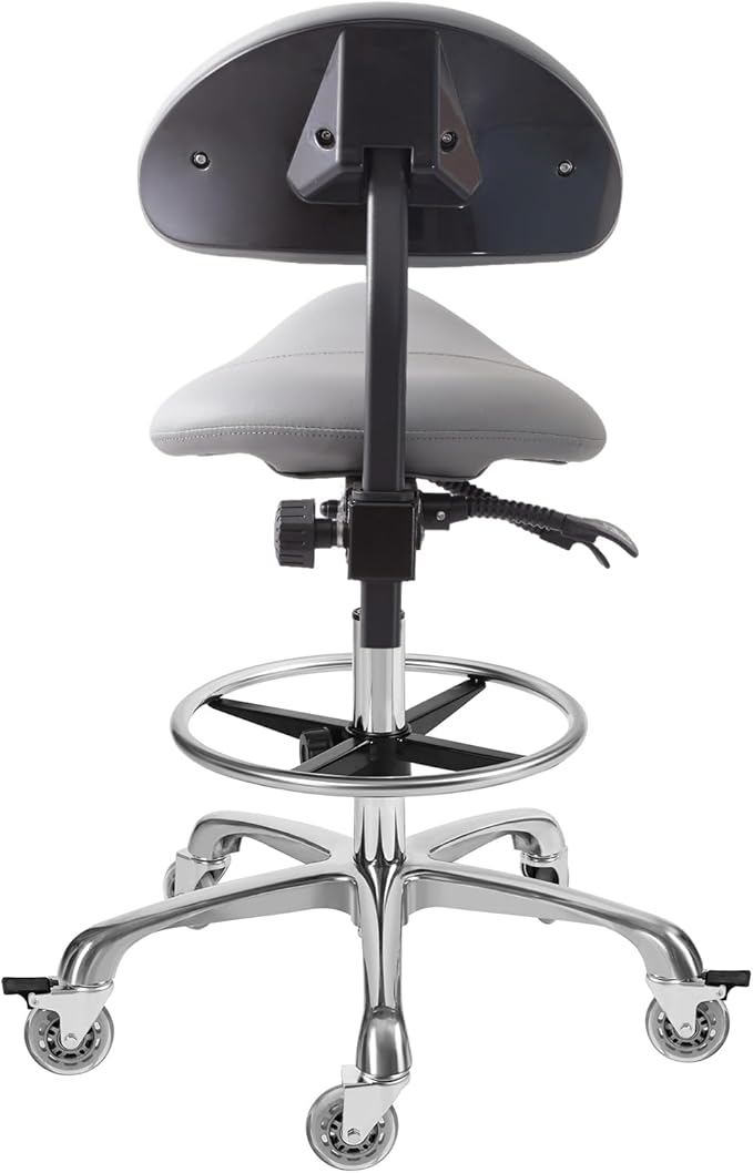 Saddle Stool Chair with Backrest and Footrest- Ergonomic Rolling Saddle Stools Hydraulic Swivel Adjustable Stool Esthetician Chair for Massage Beauty Salon Tattoo Dentist Clinic Home Office (Grey)