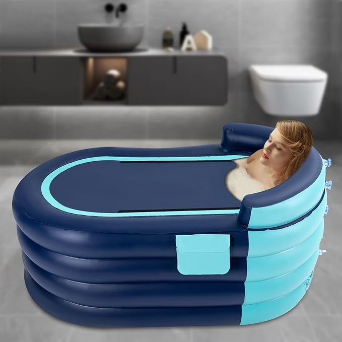 55.1 in Portable Bathtub for Adults Foldable Inflatable Bathtub with Electric Pump & Bath Pillow Headrest Outdoor & Indoor Freestanding Collapsible Tub for Toddler Spa Hot Ice Bath