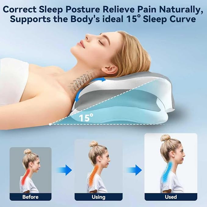 Sleep Apnea Pillow with Neck Pain & Snoring Relief -Orthopedic Cervical Pillow, Ergonomic Contour Memory Foam for Side, Back,Stomach Sleepers, Medium Firm Support(Grey, Queen Size)