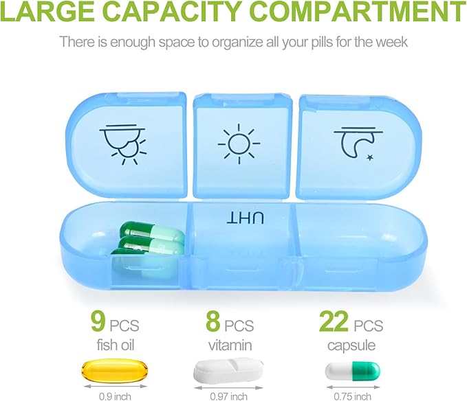 Weekly Pill Organizer 7-Day 3 Times a Day Travel Pill Box Large Capacity Removable Daily Pill Case for Medications Vitamins & Supplements BPA-Free