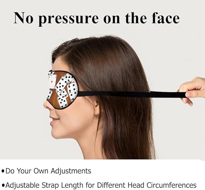 Playing Cards Silk Eye Mask Sleep Mask Funny Poker Wooden Table Rectangle Eye Mask with Adjustable Strap Lightweight for Women Work Travel Night Sleep