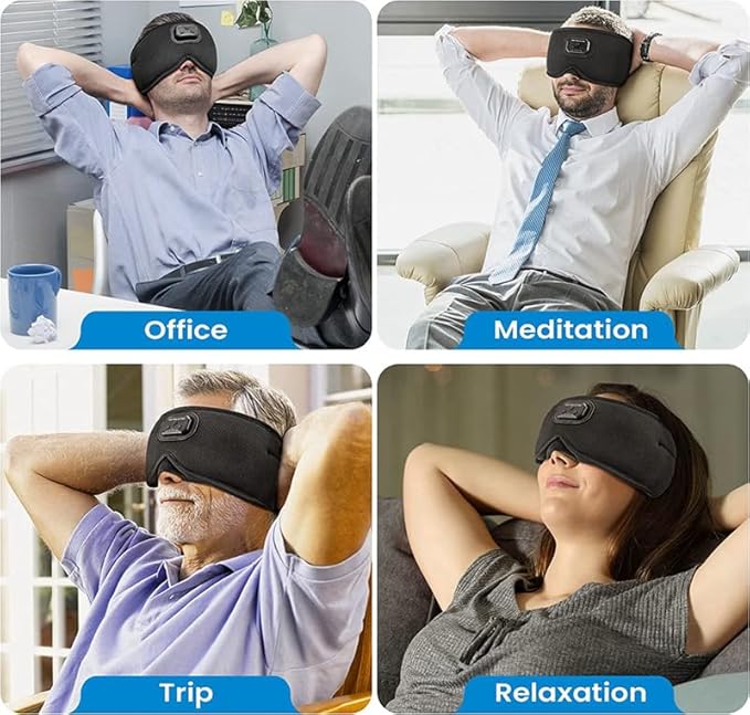 Sleepals Sleep Headphone Eye Mask with White Noise, 35H Battery Life, Built-in Speakers for Side Sleepers, 100% Light Blocking, Wireless Music Streaming (Black 3D)
