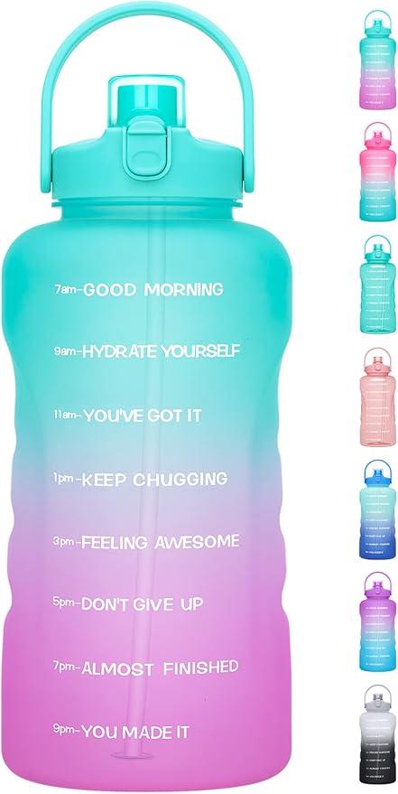 HydroPal 1 Gallon Water Bottles with Straw, 128 oz Water Bottle BPA Free Innovative 2-IN-1 Lid Gym Bottle with Times to Drink Motivational, Large for Sports Fitness Camping Water Jug （13.8X5.5 inch）