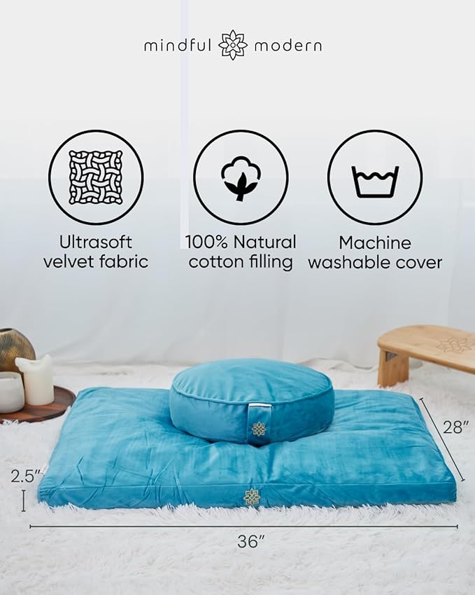 Mindful & Modern Zabuton Meditation Mat - Cotton Filled Yoga and Meditation Pad - Zabuton Meditation Cushion for Kneeling and Sitting Support - Large Rectangular Sitting Floor Pillow for Bench or Zafu
