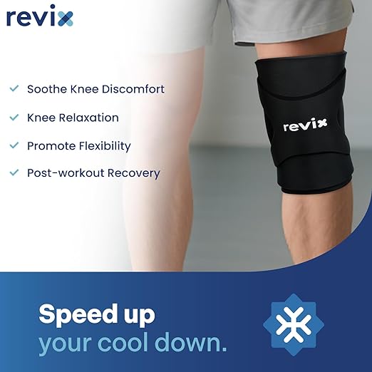 REVIX 3D Knee Ice Pack Wrap, Flexible Ice Compression Knee Sleeve with Innovative Dual-layer Gel, Reusable ice sleeve for knee, Cold Therapy for Knee, Elbow & Calf (L)