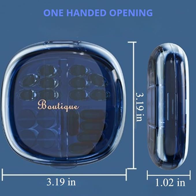 KOIALMA Portable Pills Organizer Box with 4 Compartments - Small Sized Medicine Storage Case with Sealed Compact Compartments. (Clean-Blue)