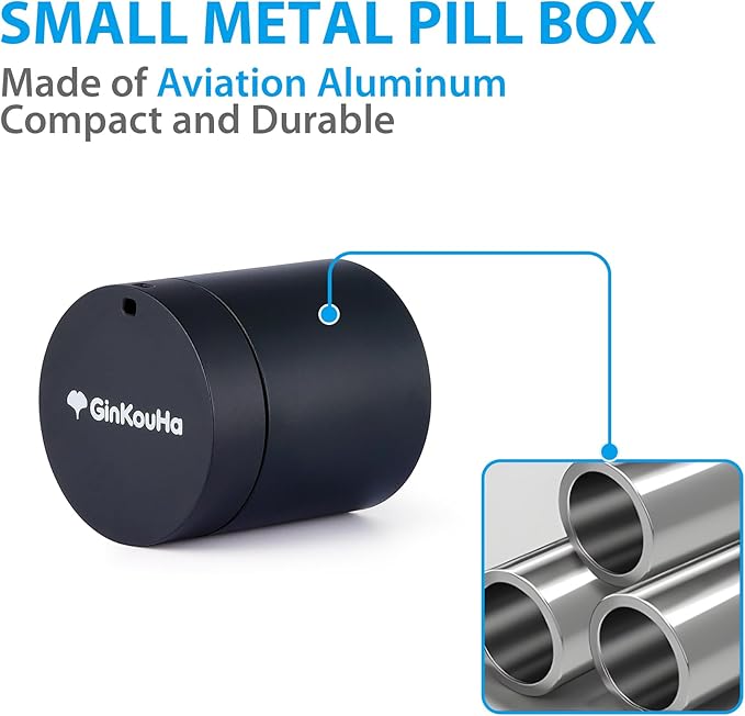 Pill Case Compatible with AirTag, Waterproof Aluminum Pill Box for Travel, Portable Single Day Pill Holder for Medicine Vitamin Fish Oil or Earplugs, Jewelry and Pill Storage (Black)