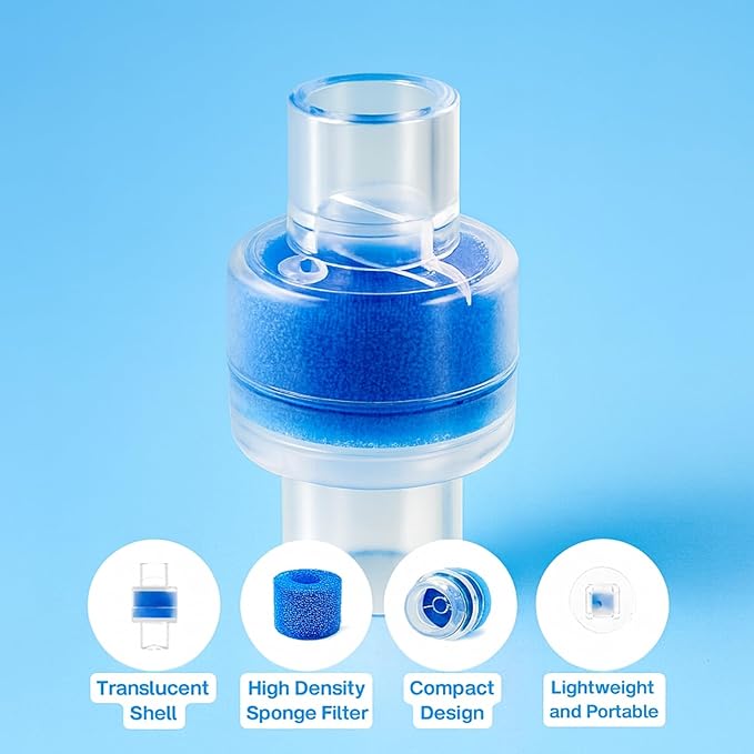 12 Nispira HME Heat Moisture Exchanger Filter in-Line Humidification Solution Unit for CPAP biPAP Machine & Mask, Z1, Z2, Dreamstation, Individually Sealed Packaging