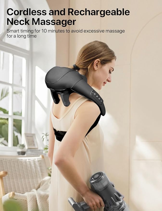 Cordless Shiatsu Neck and Back Massager with Heat, 2500mAh Rechargeable Electric Deep Tissue 3D Kneading Massage Pillow for Shoulder, Leg, Body Muscle Pain Relief, Gifts, for Dad Mom Friends