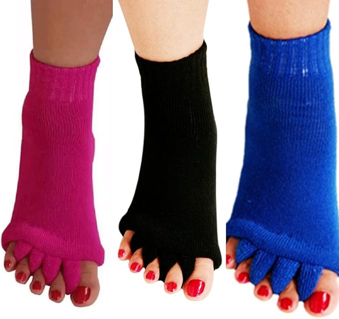 AIBEARTY 3 Pairs Yoga Sport Gym Five Toe Separator Socks Foot Massage Toeless Socks