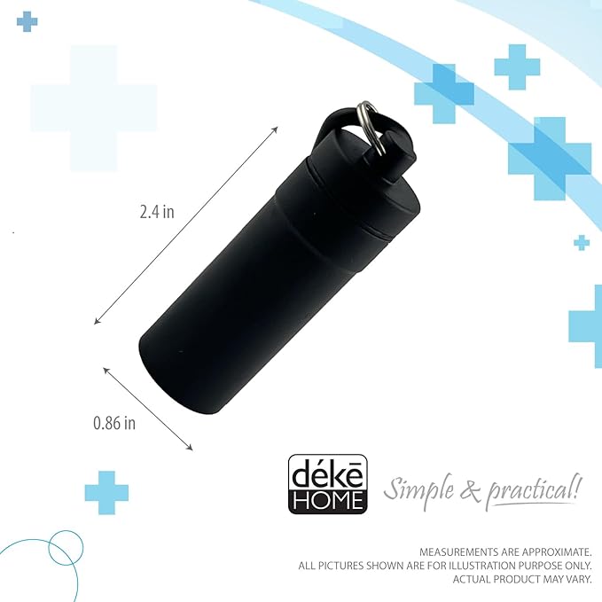 Deke Home - Waterproof Keychain Pill Holder (2 Pack), Small Aluminum Pill Case for Medicine, Vitamins & Travel, Portable Pill Container with Secure Screw Top & Carabiner, 1.9"x0.7", 1.4oz