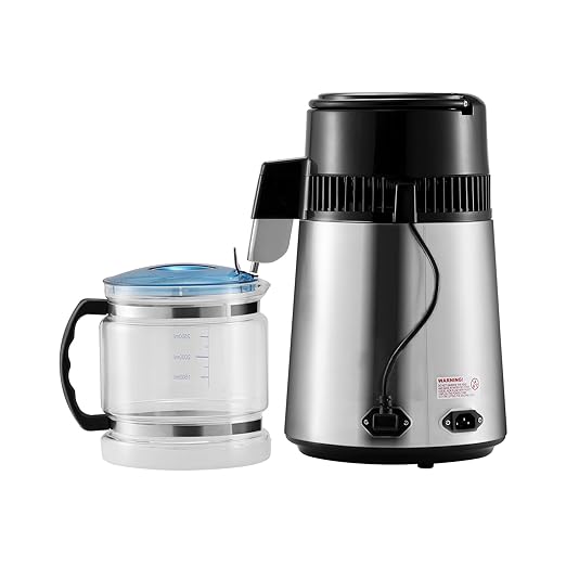 VEVOR Water Distiller, 4L/1.1 Gallon Pure Water Purifier Filter for Home Countertop, 750W Distilled Water Maker, Stainless Steel Interior Distiller Water Making Machine to Make Clean Water, Silver