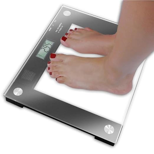 Ideaworks JB5824 Extra Wide Talking Scale-Visual & Voice Display Scale- 550 Pounds Max-Tamper Glass-Extra Wide Width-Large LCD Display-Tap On & Off Auto Function