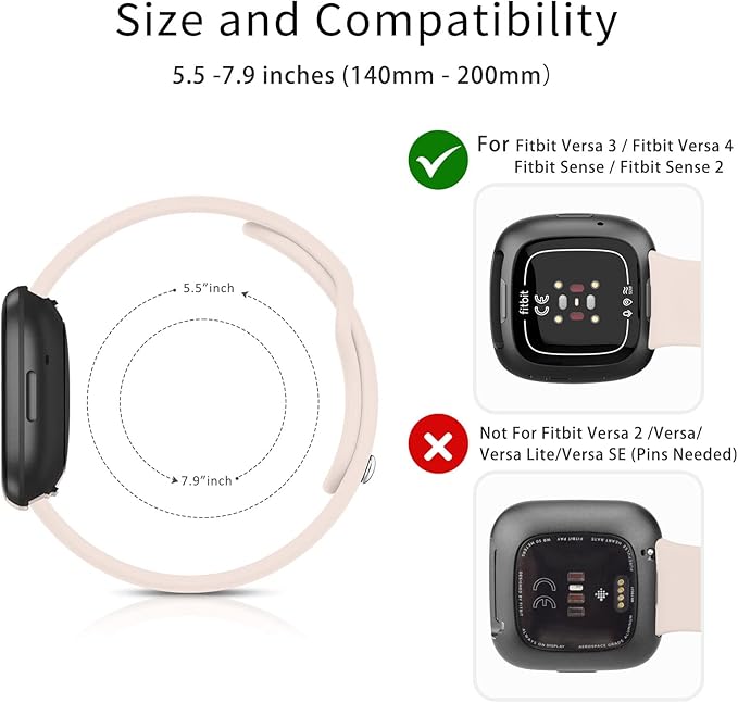 AK Silicone Bands Compatible with Fitbit Versa 4 Bands & Fitbit Sense 2 Bands for Women Men, Soft Straps Replacement Wristbands for Fitbit Versa 3 & Versa 4 / Sense & Sense 2 Smart Watch (Sand Pink)