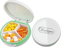 Serfeymi Small Pill Case for Purse, Unique Artistic Patterns Travel Pill Box with 4 Compartments, Portable Mini Pill Organizer for Pocket, Decorative Pill Container for Purse - White(Logo)