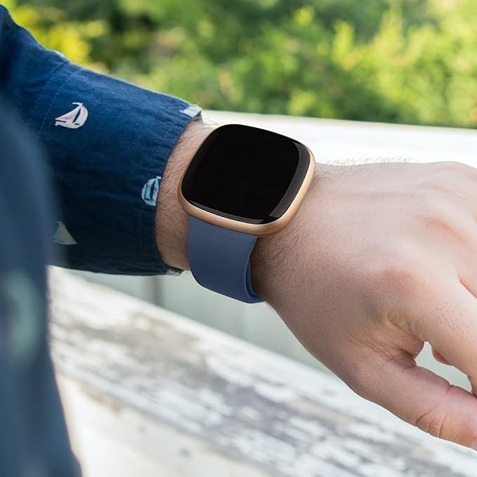 AK Silicone Bands Compatible with Fitbit Versa 4 & Sense 2 Bands for Women & Men, Soft Straps Replacement Wristbands for Fitbit Versa 3 & 4 / Sense & 2 Smart Watch (Navy Blue)