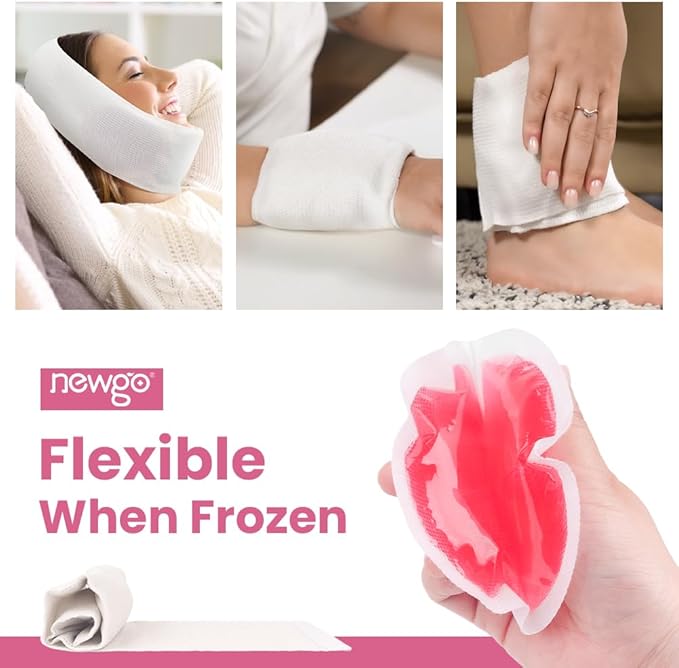 NEWGO Small Ice Packs for Injuries, 6 Pack Round Ice Packs for Face, Hot and Cold Gel Ice Pack Circular Cold Compress with Cloth Backing & Sleeve for Pain Relief, Toothaches - Red