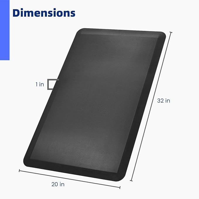 Art3d 1" Thick Kitchen Mats for Floor, Waterproof 20" X 32" Cushioned Comfort Mat, Anti Fatigue Mats for Kitchen, Ergonomic Standing Office Desk, Home and Garage, Black