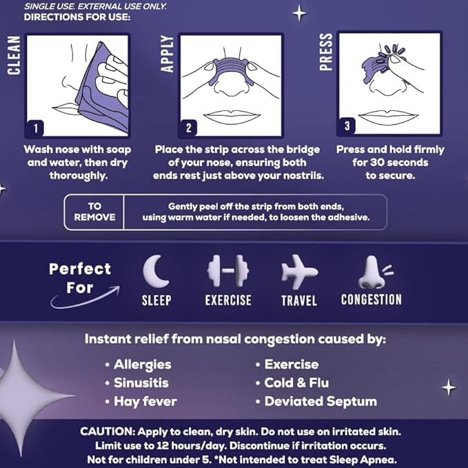 Nasal Strips for Snoring | Drug-Free Snoring Relief | Improved Breathing for Better Sleep | Skin Safe Nasal Strips | Extra Strength | Opens Nasal Passages Fast | 50 Count (Black)