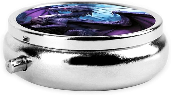 Purple Dragon Purple Moon Print Pill Box 3 Compartment Small Pill Case Portable Pill Box for Pocket Or Purse Cute Medicine Organizer Holder to Hold Vitamins Medication
