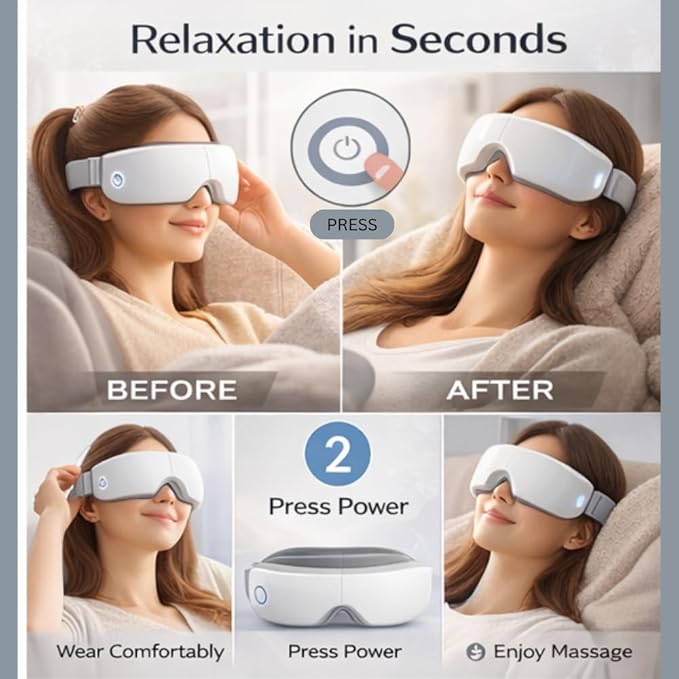 ME JO Eye Massager with Heat and Cooling – Eye Strain Relief – Birthday Gifts, Eye Mask for Dry Eyes, Sleep & Stress Relief for Women, Men, Mom & Dad