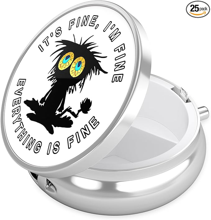 Nipichsha Pill Box, Small Pill Case for Purse & Pocket, Cute Travel Medicine Organizer, Portable Medicine Container Holder to Hold Vitamins, Medication, Fish Oil & Supplement, Funny Black Cat