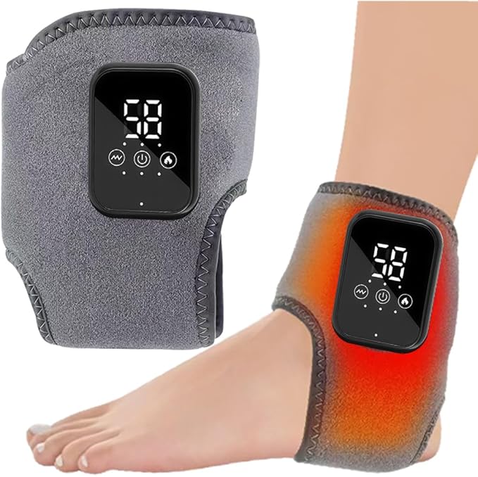 Foot Renew Ankle Massager with Vibration and Heat - Cordless Rechargeable Ankle Heating Pad for Pain Relief, Plantar Fasciitis & Achilles Tendonitis. Adjustable Wrap for Circulation Boost. (GRAY-2pcs)