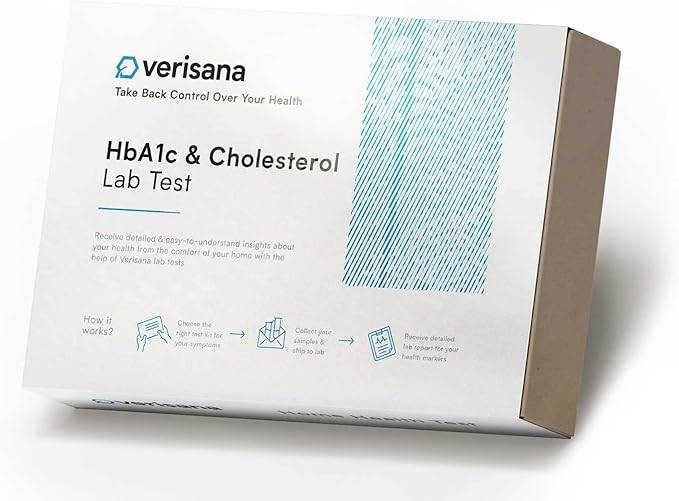 HbA1c & Cholesterol Test – at Home Kit – Measure Your A1c Blood Sugar Levels and Your Cholesterol – Blood Analysis by CLIA-Certified Lab – Verisana