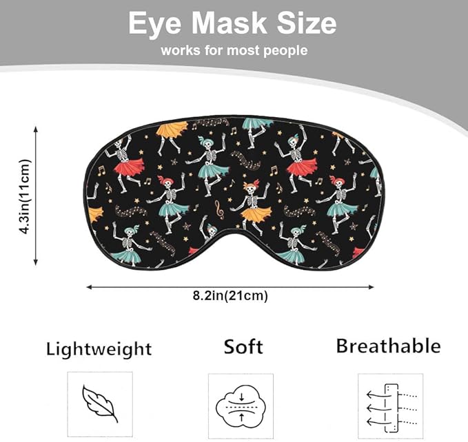 Dancing Skull Sleep Mask Eye Mask Party Halloween Music Fun Headphones Black Sleep Mask Light Blocking Adjustable Smooth Soft Eye Masks for Women Deep Rest Travel