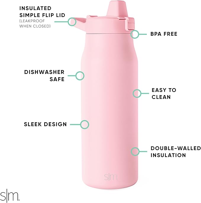 Simple Modern Filtered Water Bottle | Insulated Stainless-Steel Carbon Filter Travel Water Bottles | Reusable for Clean Drinking Water On The Go | 34oz, Blush