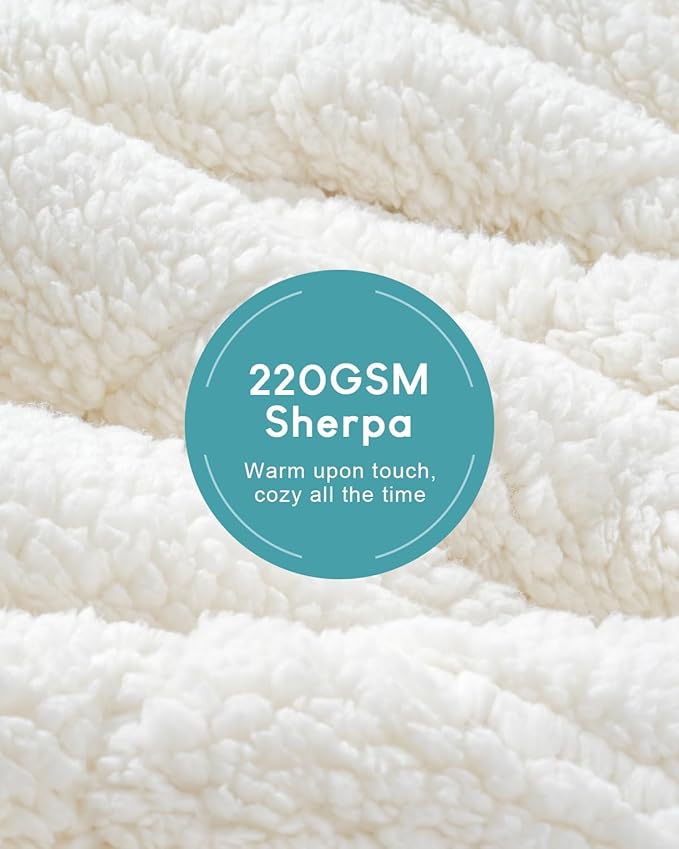 Cottonblue Jacquard Weighted Blanket 15lbs for Queen Ded - Ultra Soft, Cozy Comfort Sherpa Blanket for Relax and Sleep, Heavy Bed Blankets with Glass Beads, 60x80 in 17 lbs, Cream White