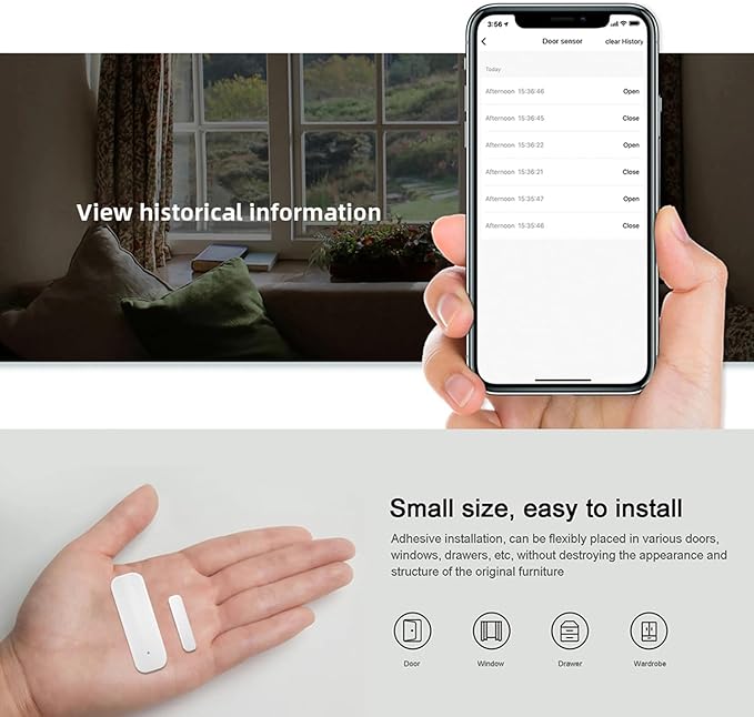 WiFi Door Sensor Window Detector: Smart Window Contact Sensor, Wireless Magnetic Door Open Detector with Free Notification Alerts, Compatible with Alexa Google Assistant (4-Pack)