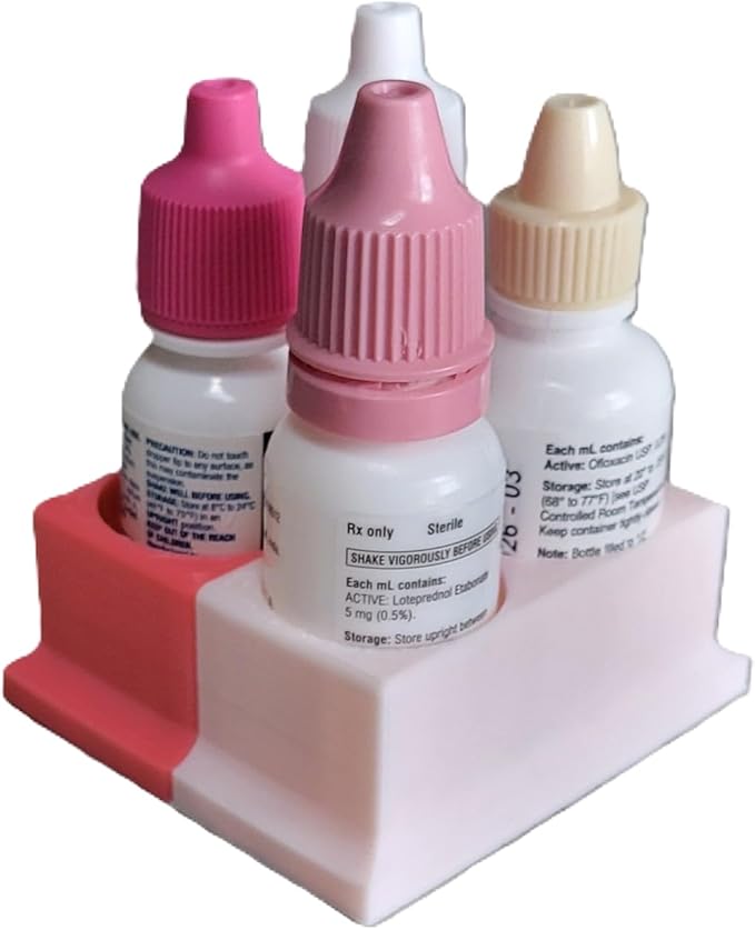 Znet3D Eye Drops Bottle Organizer & Tracker – AM/PM 4-Slot (White/Pink)