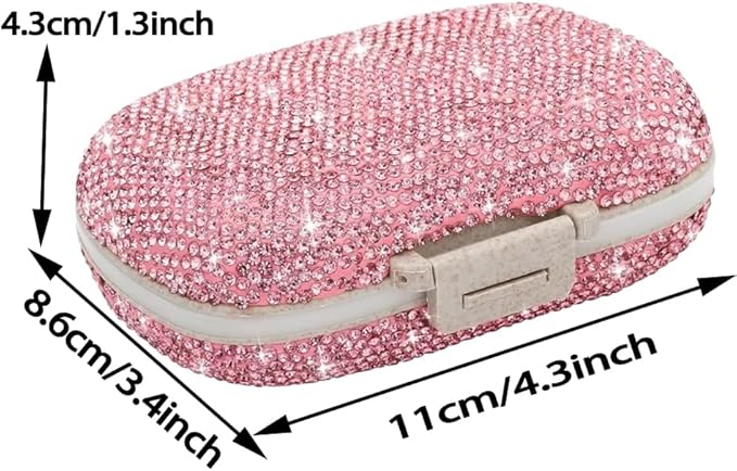 Daily 6 Compartments Pill Box Container Bling Diamond for Purse Medicine Container Holder for Women Travel Kit Medicine (Pink)