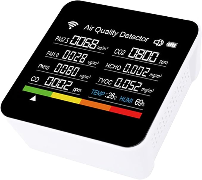 Smart Air Quality Detector, Portable 14 in 1 Indoor Air Quality Monitor with PM2.5 VOCs and Humidity Sensor for Home and Office Use