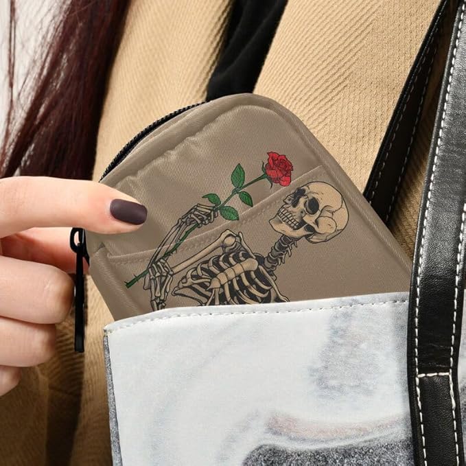 Skull Rose Pill Box 7 Day Pill Case Travel Pill Organizer Bag with Zipper Portable Weekly Vitamin Medicine Supplement Holder Pouch Bag