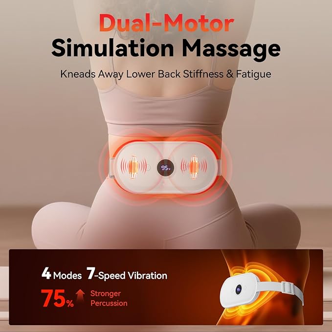 Portable Heating Pad for Period Cramps Relief Vibrating Menstrual Heating Belt for Women, Fast Heat with 7 Heat Levels and 7 Modes for Menstrual, Pain Relief for Back & Stomach - White