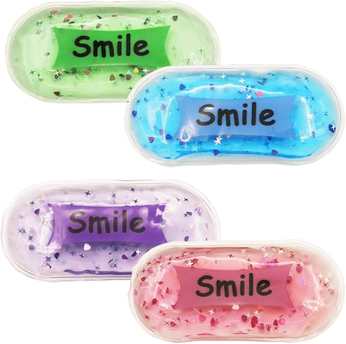 Boo Boo Ice Pack for Kids, Small Ice Pack for Injuries Cold Compress Gel Pack Cold Therapy for Scrape Knee, Bump Head, Hurt Elbow, Hit Thumb (4 Count (Smile))